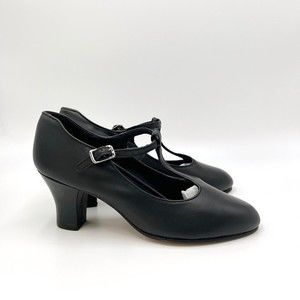 4.5W 4.5 WIDE Capezio 700 Big Girls Kids Black Leather T-Strap Tap Dance Shoes‎